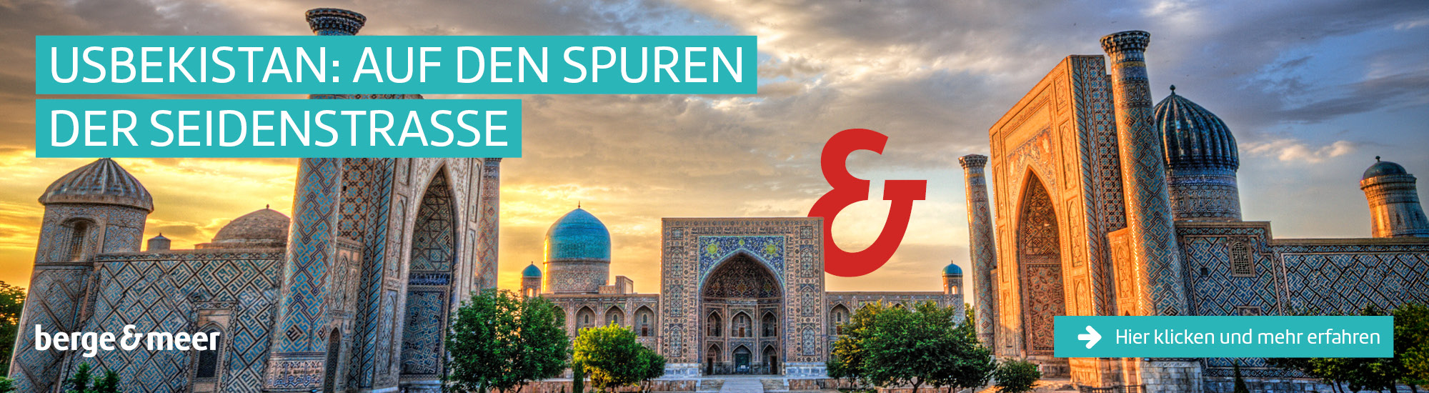 Seidenstraße in Usbekistan: Farbenprächtige Architektur bei bewölktem Himmel Seidenstraße in Usbekistan: Farbenprächtige Architektur bei bewölktem Himmel